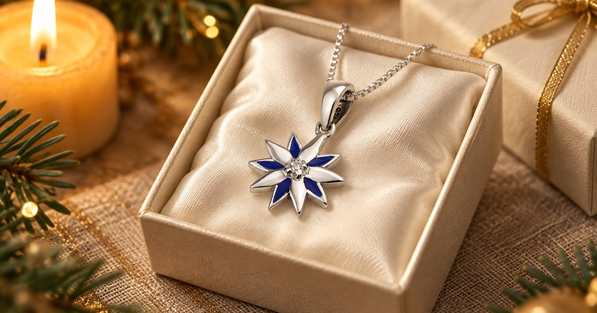 Star of Bethlehem pendant with blue enamel in a gift box, a Catholic Christmas gift