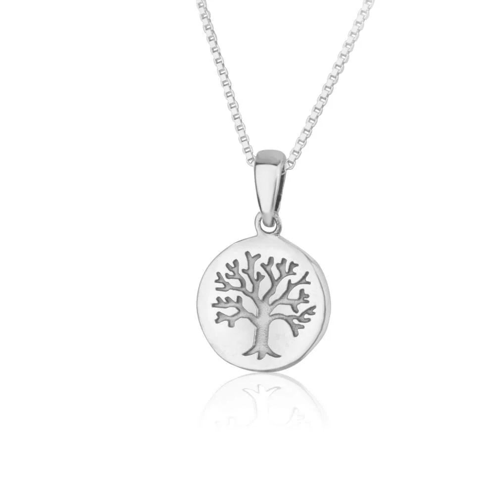 Tree of Life Disc Pendant Necklace in 925 Sterling Silver by Marina Jewelry