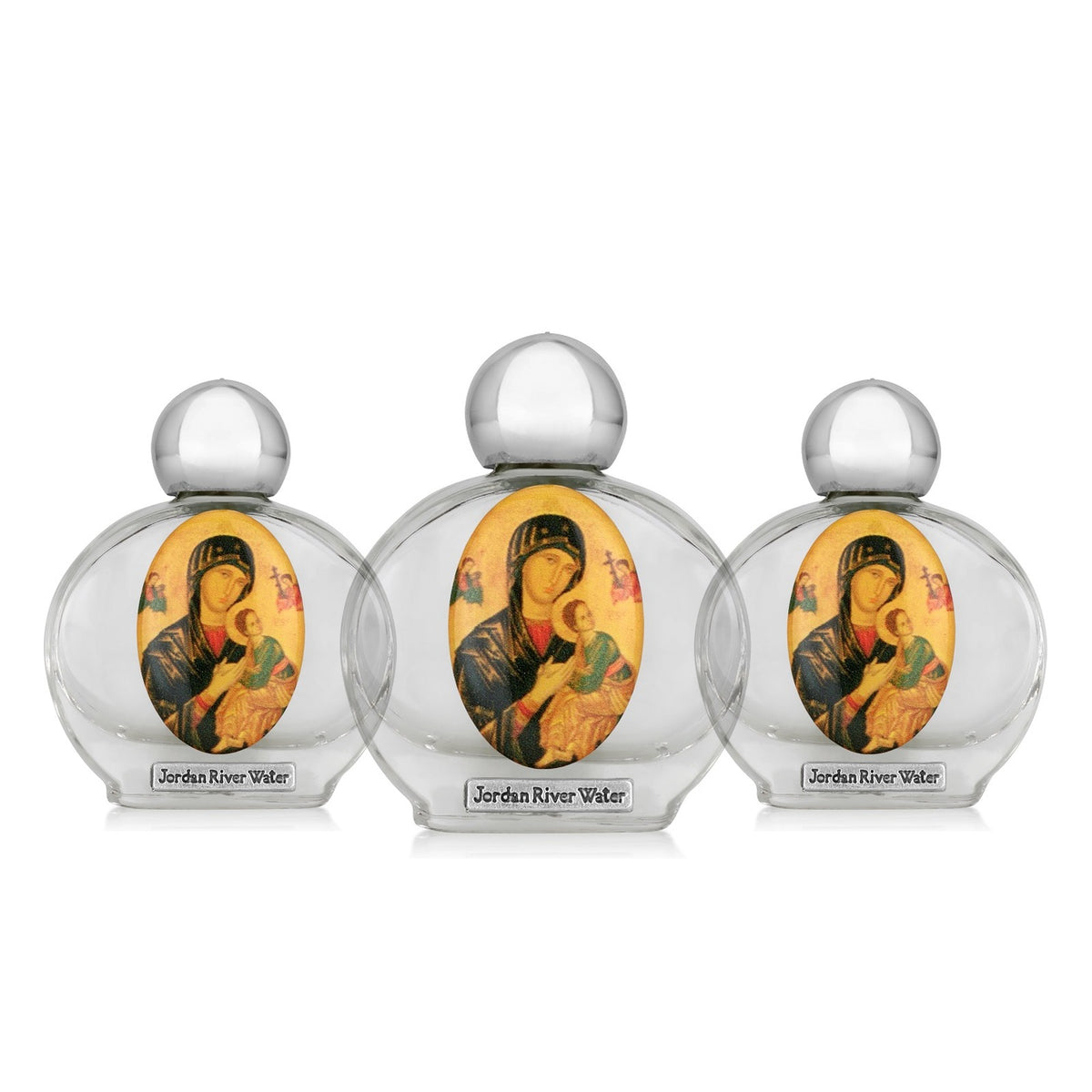 Our Lady of Perpetual Help Holy Water Bottle with Jordan River Water 3-Pack by Marina Jewelry