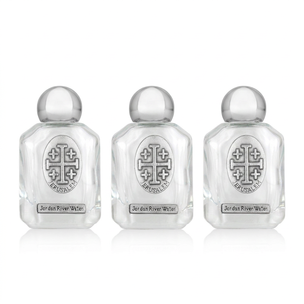 Jerusalem Cross Holy Water Bottle with Jordan River Water - 3-Pack