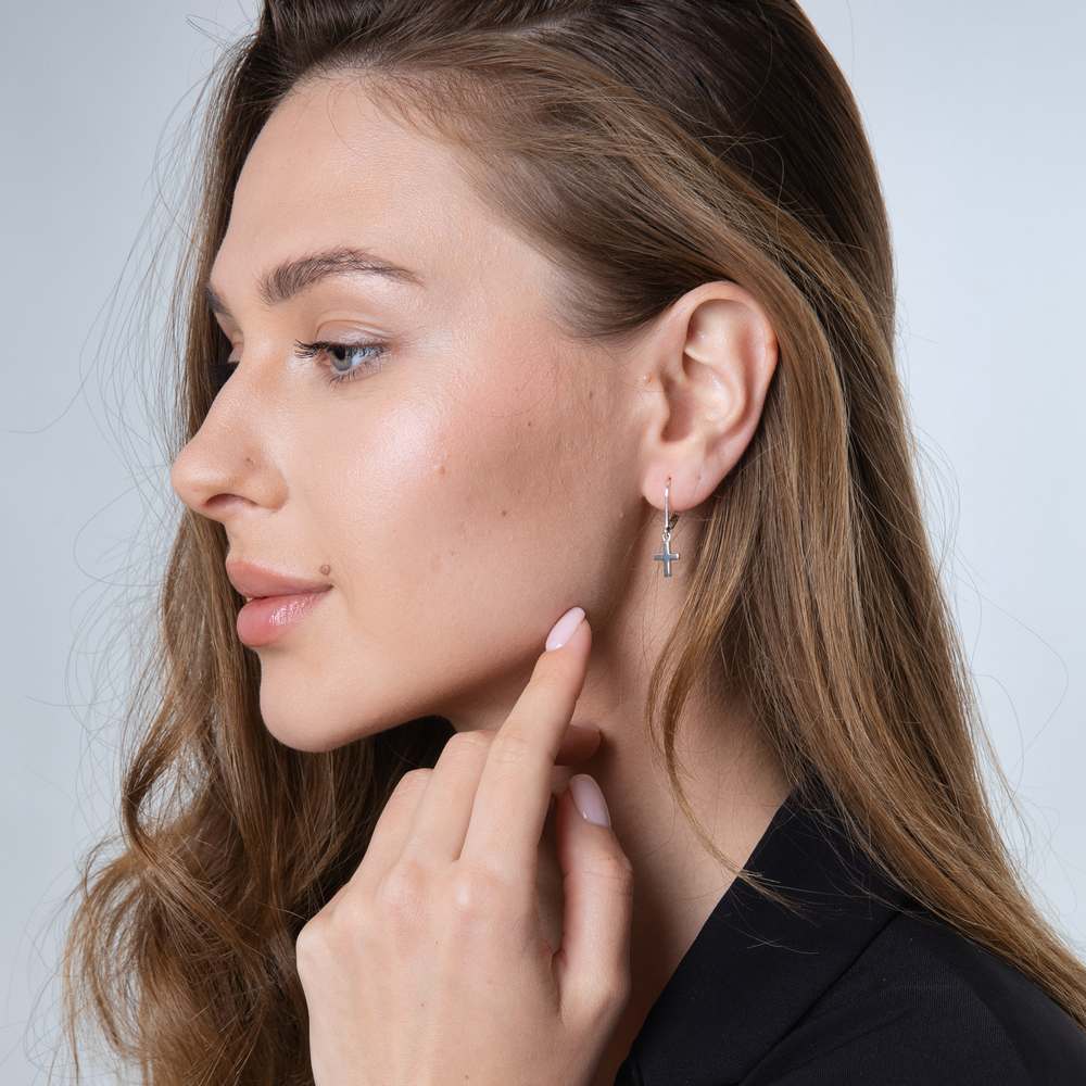 Cross Drop Earrings in 925 Sterling Silver