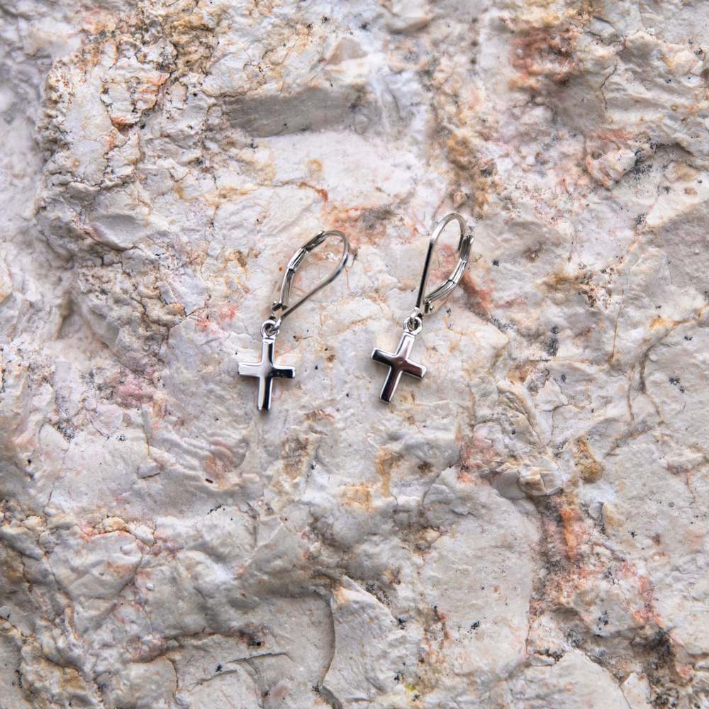 Cross Drop Earrings in 925 Sterling Silver