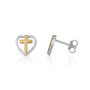 Heart and gold cross stud earrings in 925 sterling silver by Marina Jewelry