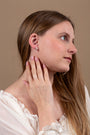 Heart & Cross Stud Earrings, Bold Gold Cross, 925 Sterling Silver – shown worn