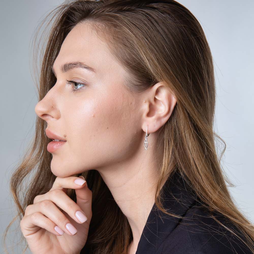 Fish & Cross Drop Earrings in 925 Sterling Silver