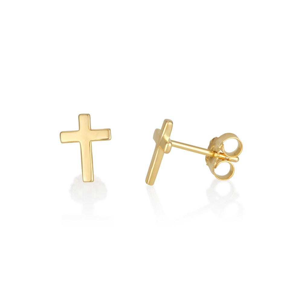 Tiny gold-plated cross stud earrings in 925 sterling silver by Marina Jewelry