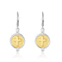 Gold cross medallion drop earrings with cubic zirconia in 925 sterling silver by Marina Jewelry