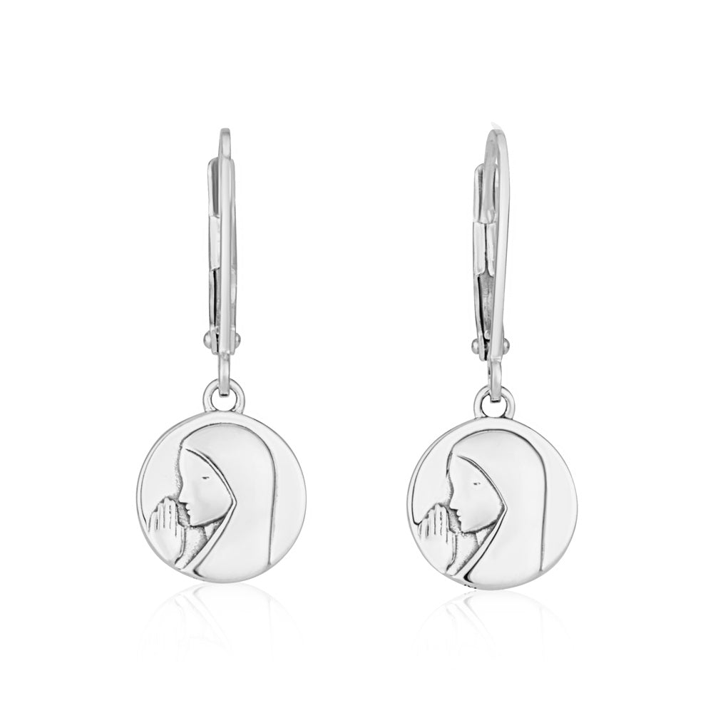 Our Lady of Grace medal drop earrings in 925 sterling silver by Marina Jewelry