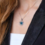 Jerusalem Cross Eilat Stone Pendant Necklace in 925 Sterling Silver – shown worn, close-up