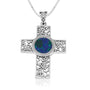 Filigree cross pendant with Eilat stone in 925 sterling silver by Marina Jewelry