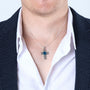 Filigree Cross Pendant Necklace in 925 Sterling Silver with Eilat Stone – shown worn, close-up