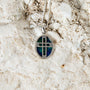 Tiled Cross Medallion Pendant Necklace in 925 Sterling Silver with Eilat Stone – flat lay