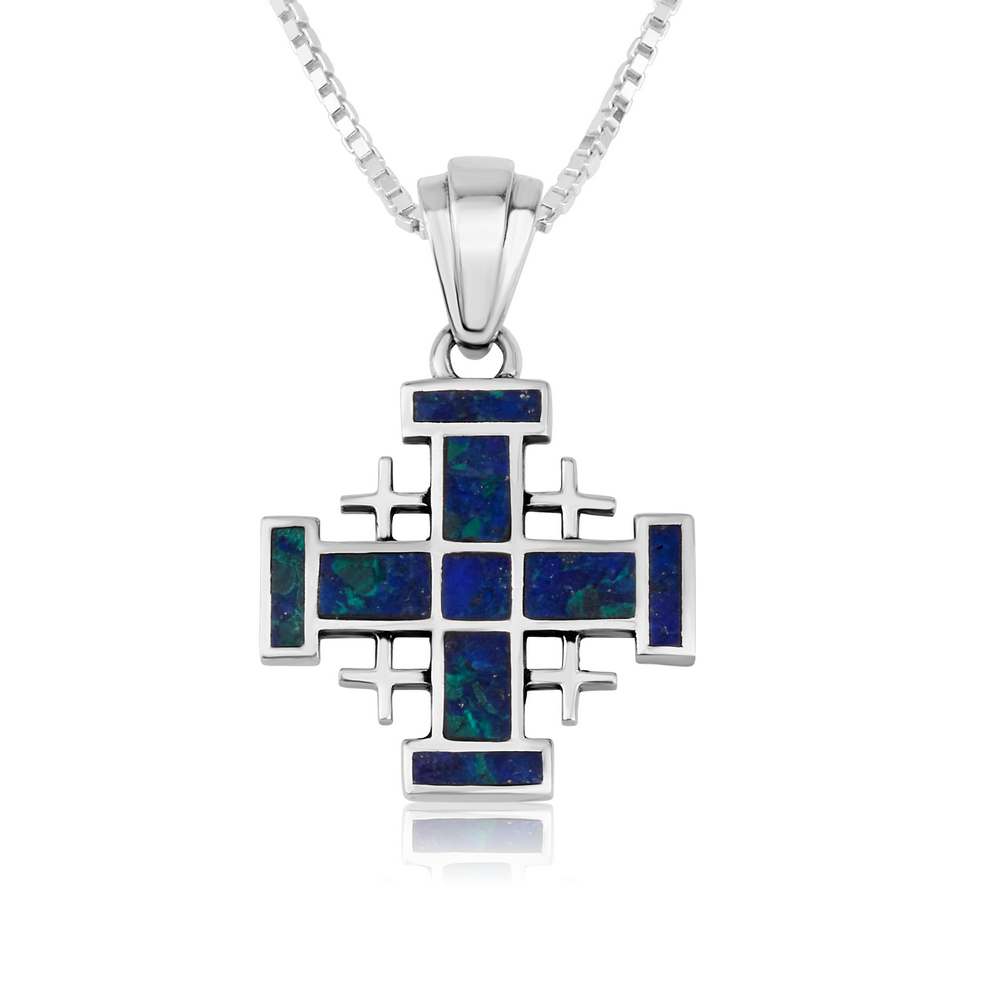 Jerusalem cross pendant with Eilat stone in 925 sterling silver by Marina Jewelry