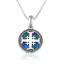 Jerusalem cross Eilat stone disc pendant necklace in 925 sterling silver by Marina Jewelry