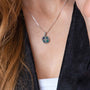 Jerusalem Cross Eilat Stone Disc Pendant Necklace in 925 Sterling Silver – shown worn, close-up