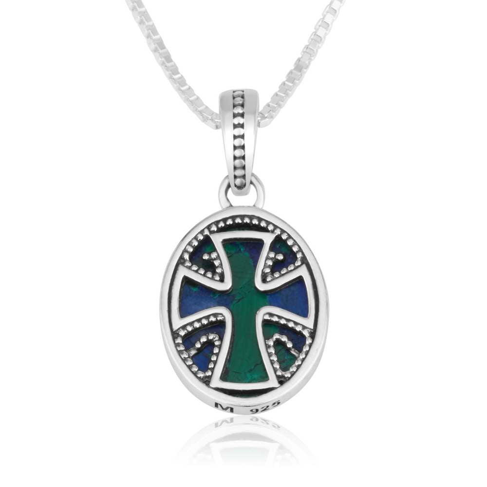 Eilat stone cross medallion pendant in 925 sterling silver by Marina Jewelry
