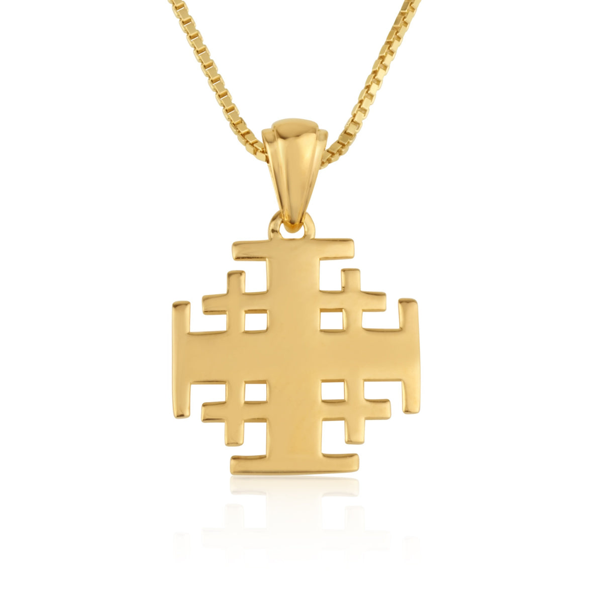 Polished gold-plated Jerusalem Cross pendant necklace by Marina Jewelry
