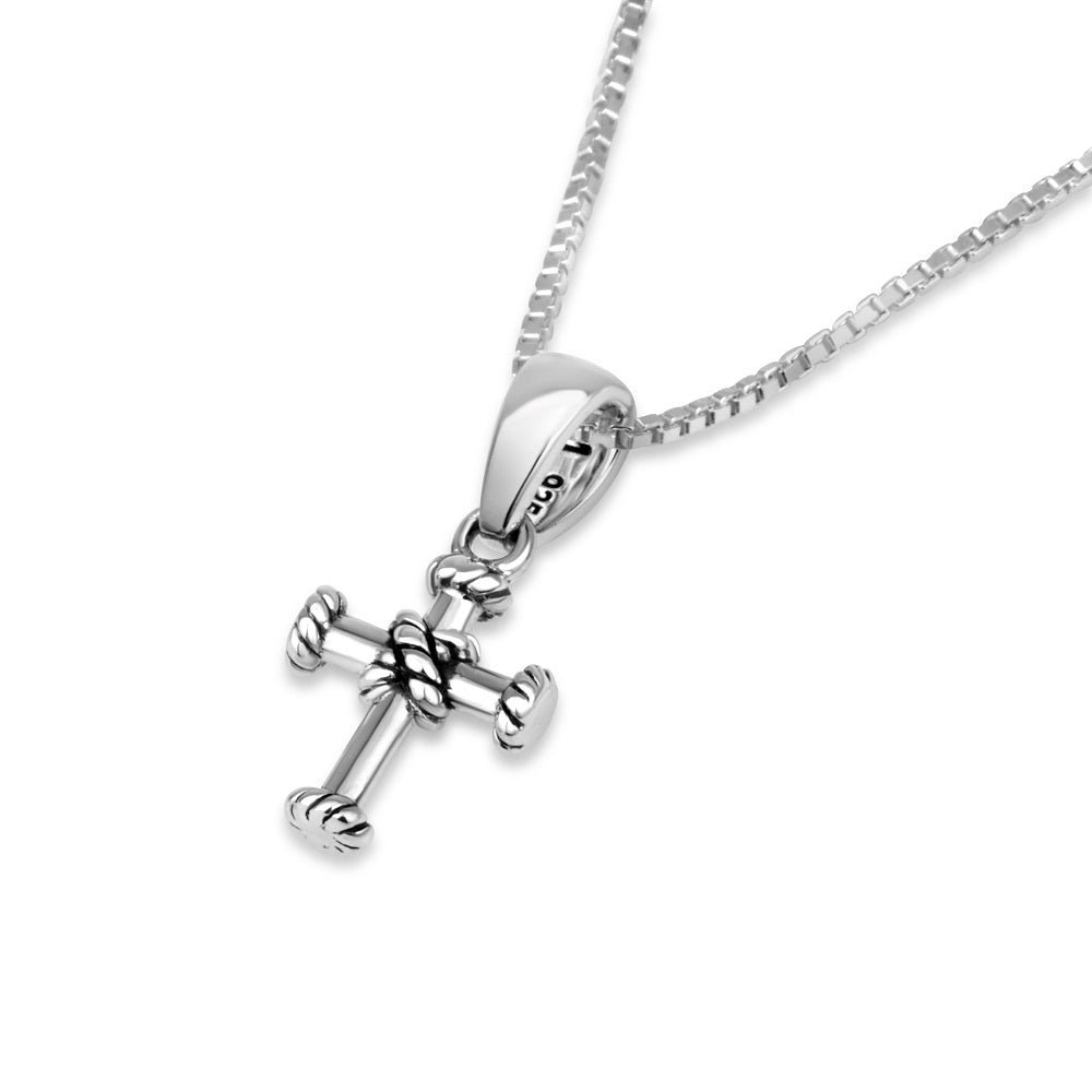 Rope-twist cross pendant necklace in 925 sterling silver by Marina Jewelry