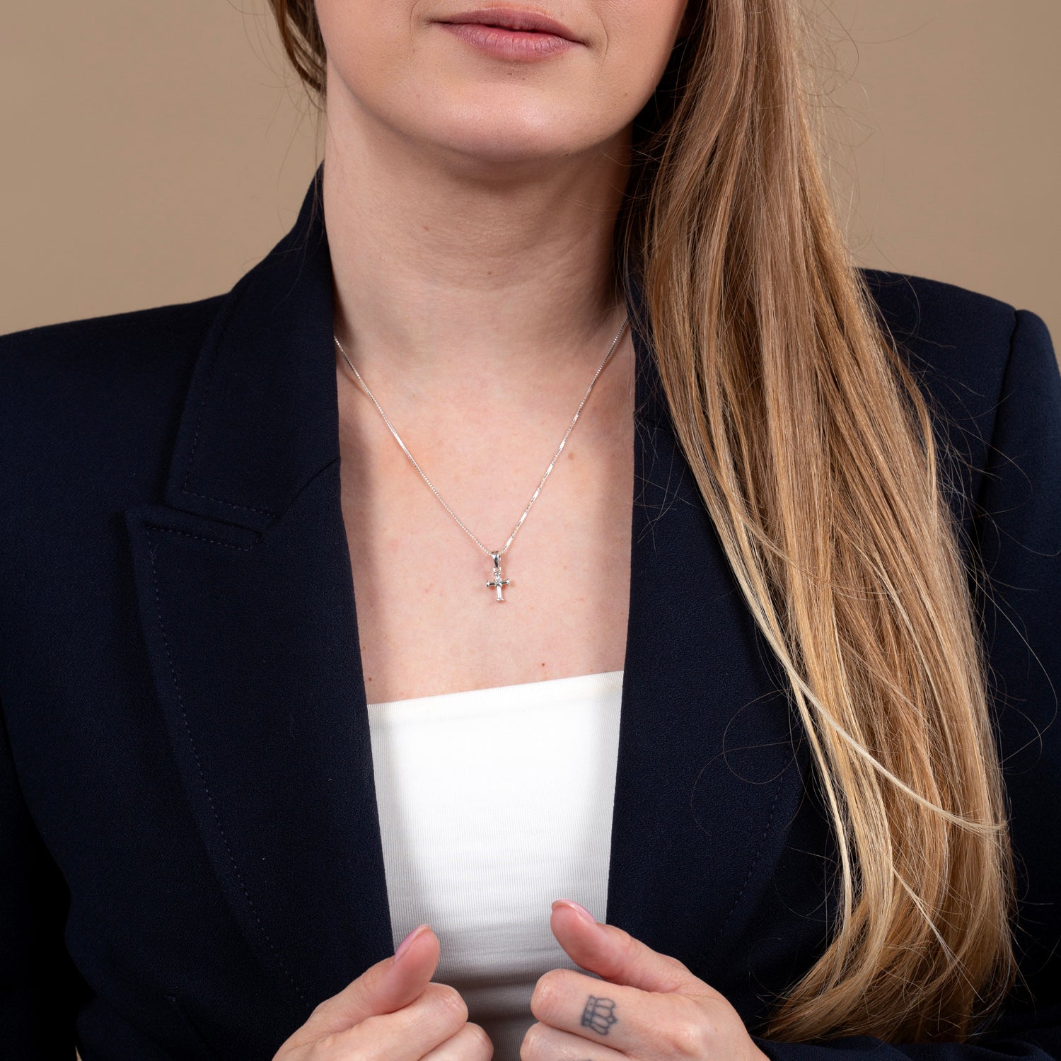Rope-Twist Cross Pendant Necklace in 925 Sterling Silver – shown worn