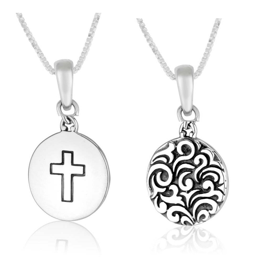 Cross disc medallion pendant necklace in oxidized 925 sterling silver by Marina Jewelry