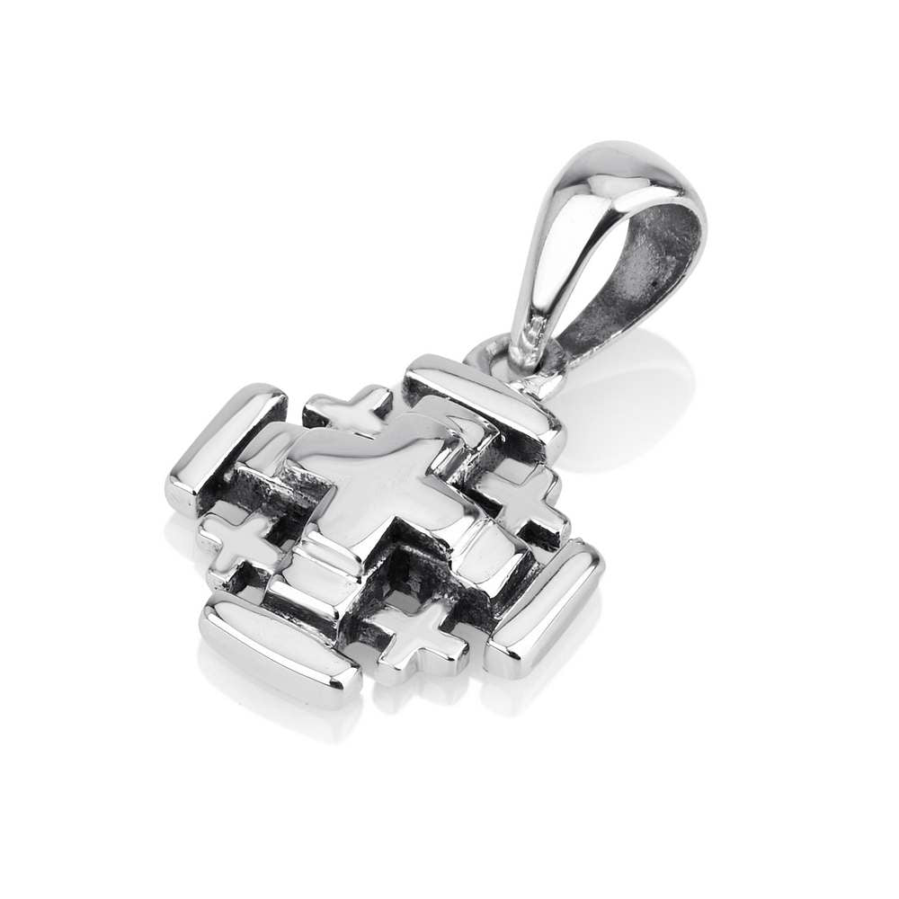 3D Layered Jerusalem Cross Pendant Necklace in 925 Sterling Silver – side view