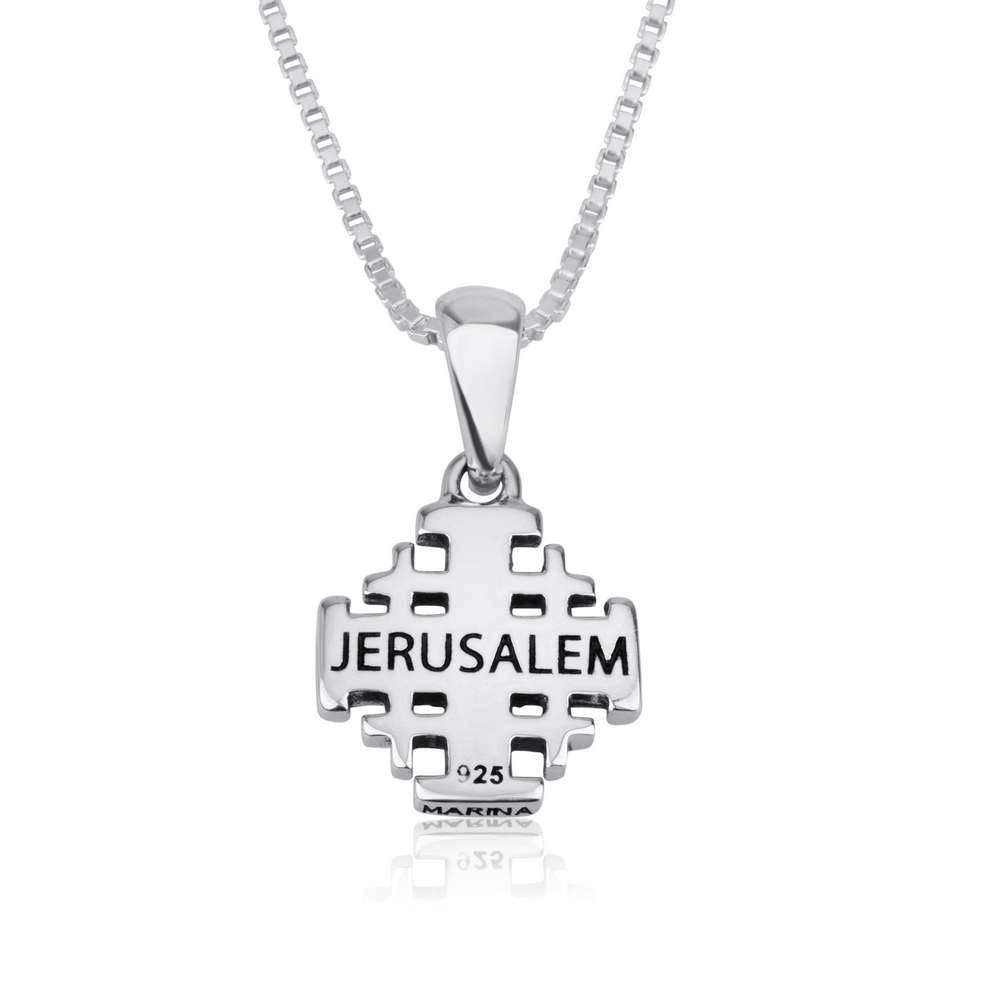 Jerusalem cross pendant engraved with Jerusalem in 925 sterling silver by Marina Jewelry