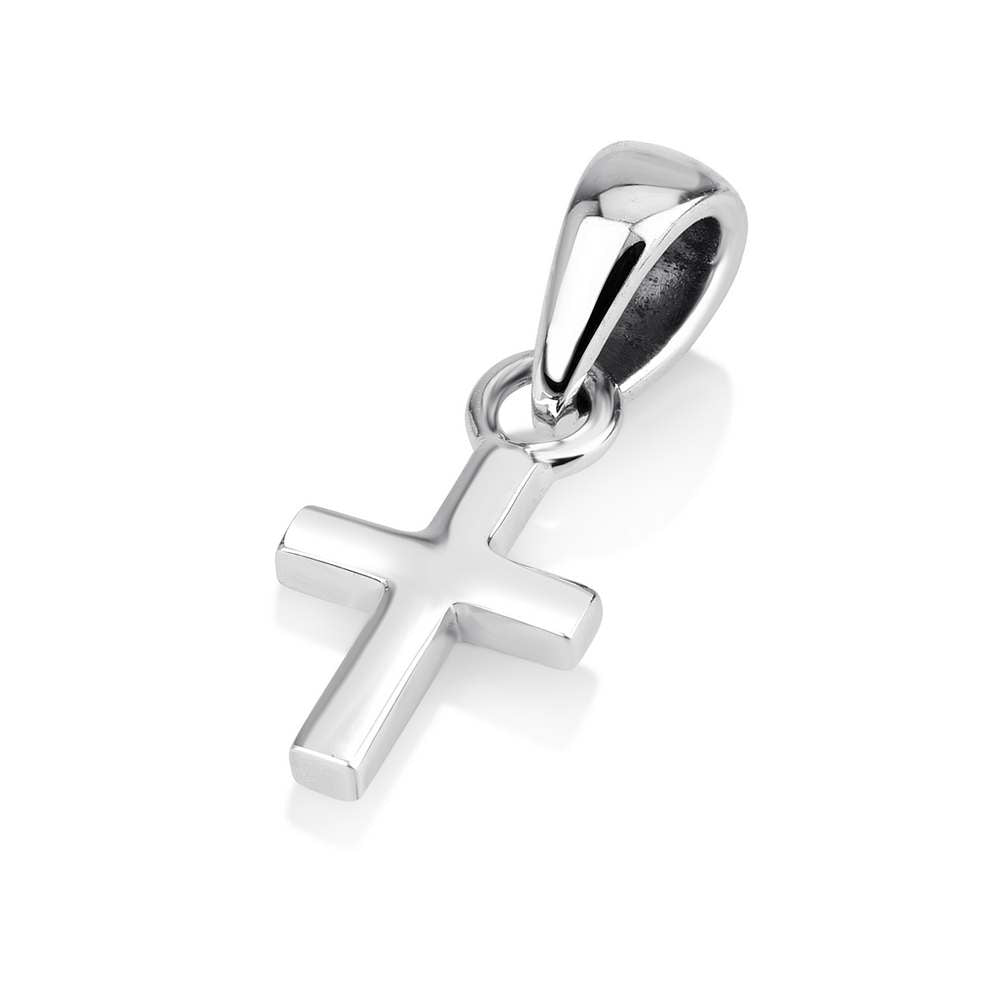 Polished Cross Pendant Necklace, Small Flared Arms, 925 Sterling Silver – side view