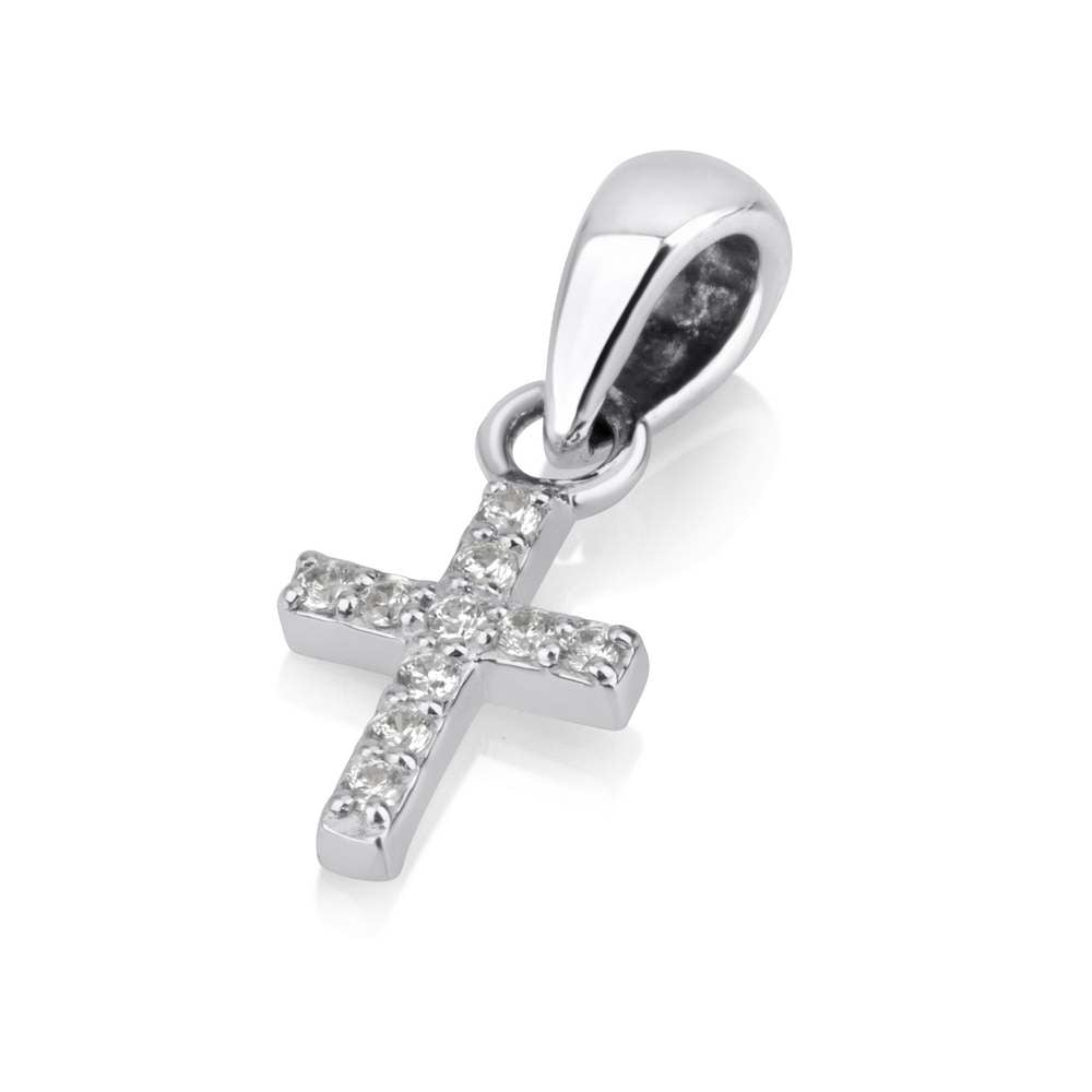 Pavé Cross Pendant Necklace in 925 Sterling Silver with Cubic Zirconia – side view