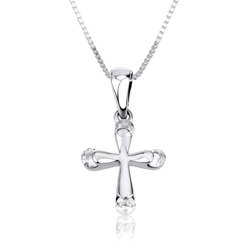 Cross pendant with cubic zirconia accents in 925 sterling silver by Marina Jewelry
