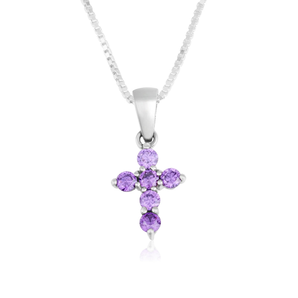 Amethyst cross pendant necklace in 925 sterling silver by Marina Jewelry