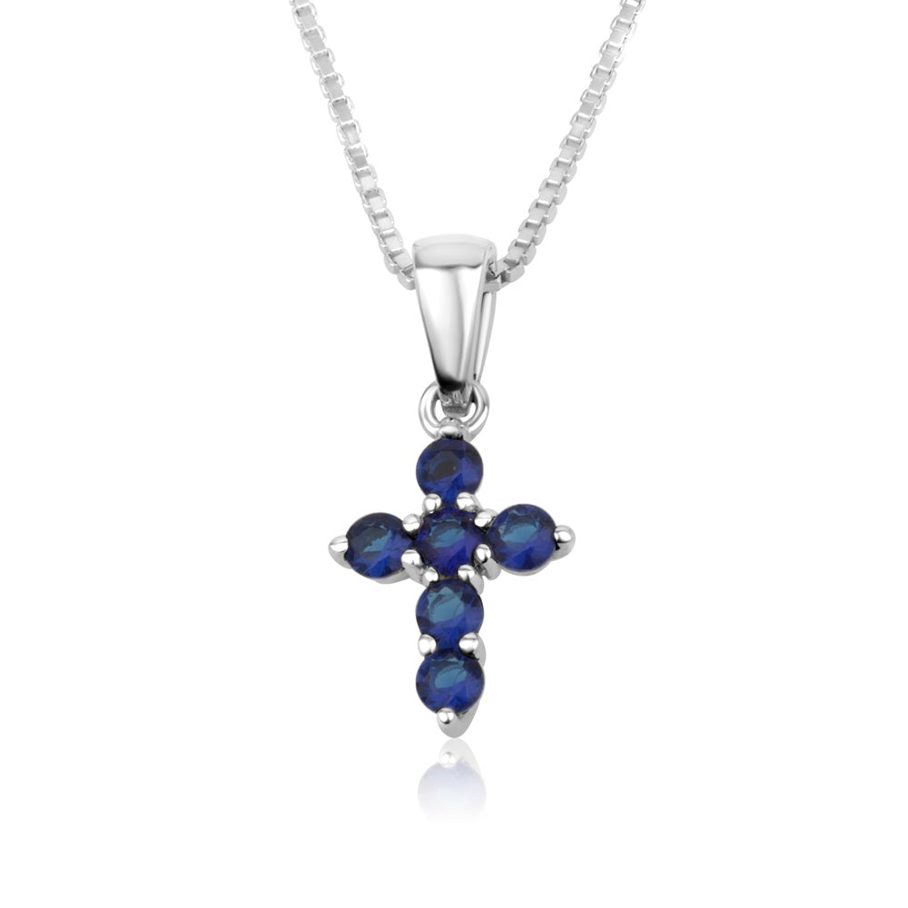 Blue topaz cross pendant necklace in 925 sterling silver by Marina Jewelry