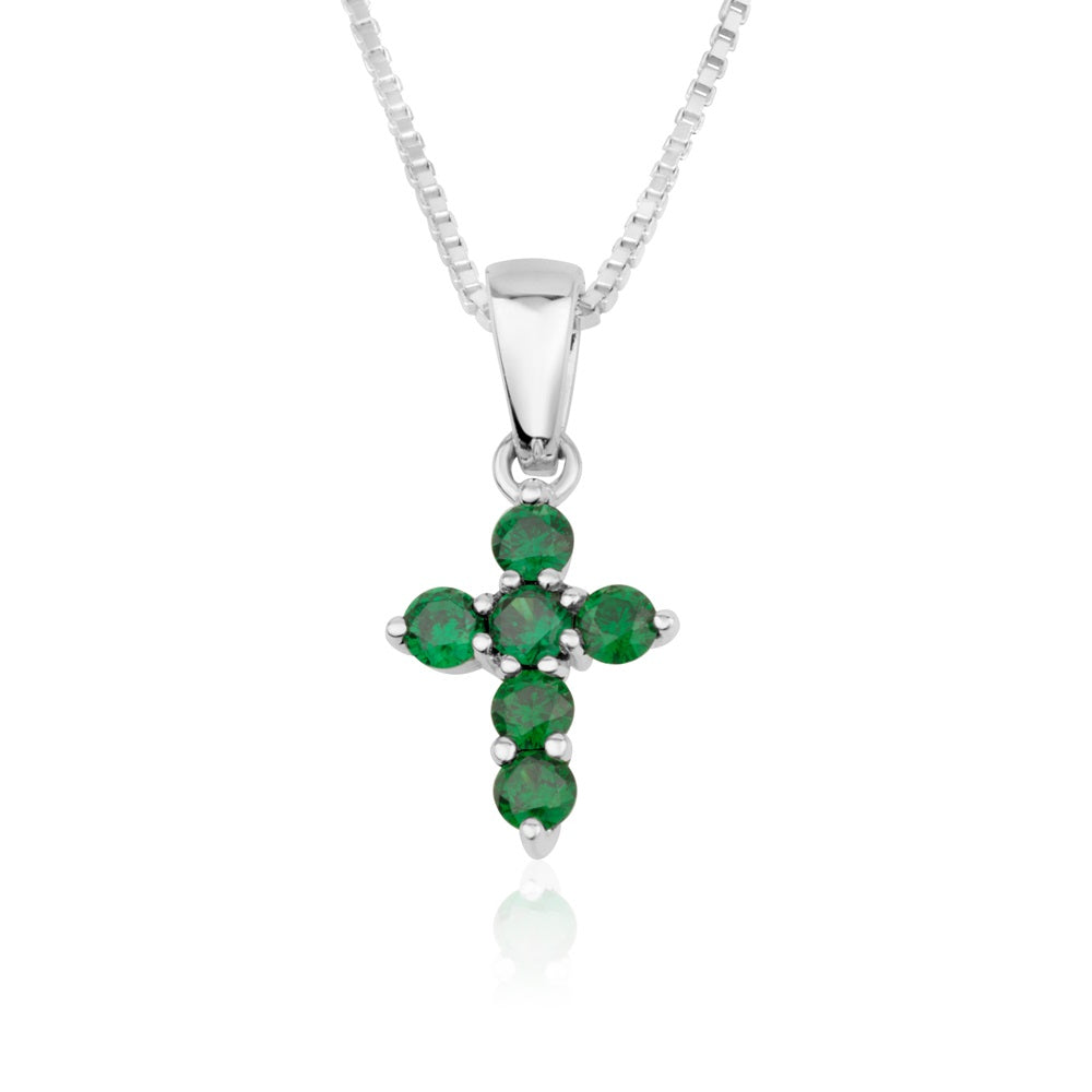 Emerald cross pendant necklace in 925 sterling silver by Marina Jewelry