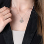 Two-Tone Jerusalem Cross Pendant Necklace, Braided Center & Ends, 925 Sterling Silver – shown worn, close-up