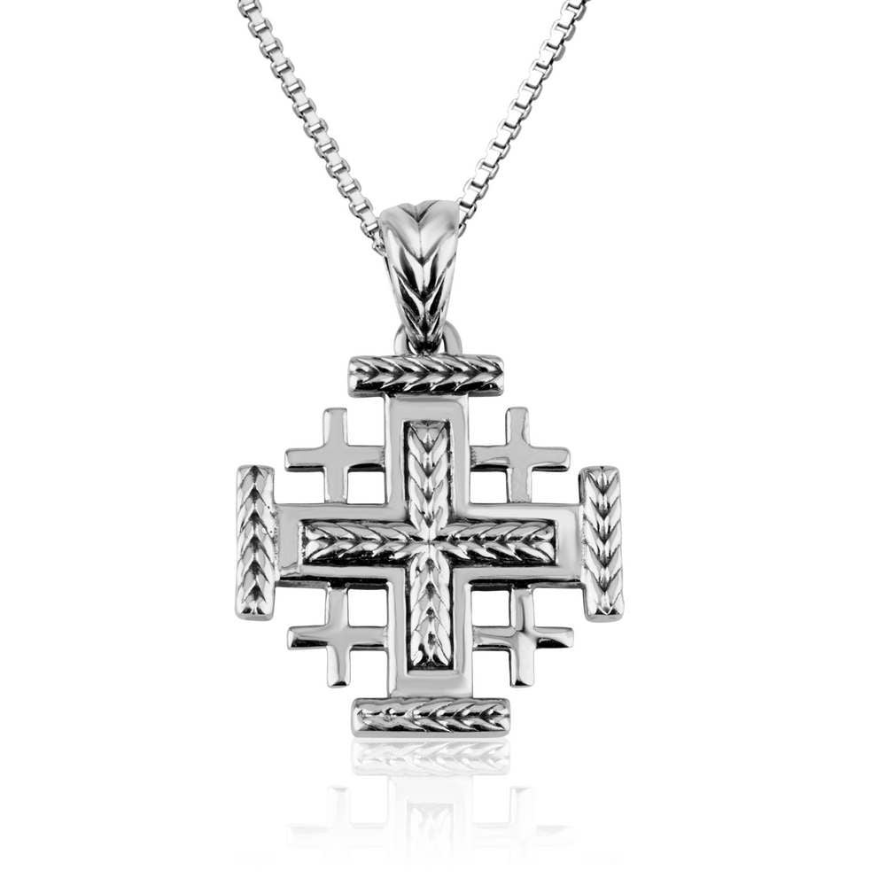 Textured Jerusalem cross pendant necklace in 925 sterling silver by Marina Jewelry