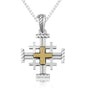 Twisted gold-plated rope-texture Jerusalem Cross pendant in 925 sterling silver by Marina Jewelry