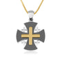 Black-oxidized Jerusalem Cross pendant with gold-plated center cross in 925 sterling silver by Marina Jewelry