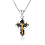 Two-tone budded cross crucifix pendant necklace in 925 sterling silver by Marina Jewelry