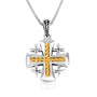 Twisted gold-plated rope Jerusalem Cross pendant with matching bail in 925 sterling silver by Marina Jewelry