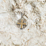 Two-Tone Jerusalem Cross Pendant Necklace, Flared Rope Center, 925 Sterling Silver – flat lay