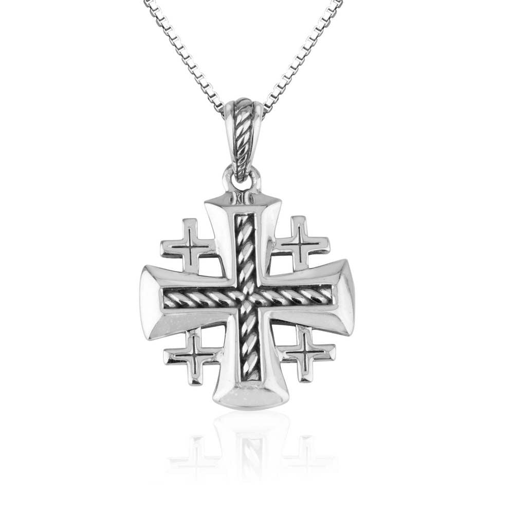 Twisted rope Jerusalem cross pendant in 925 sterling silver by Marina Jewelry