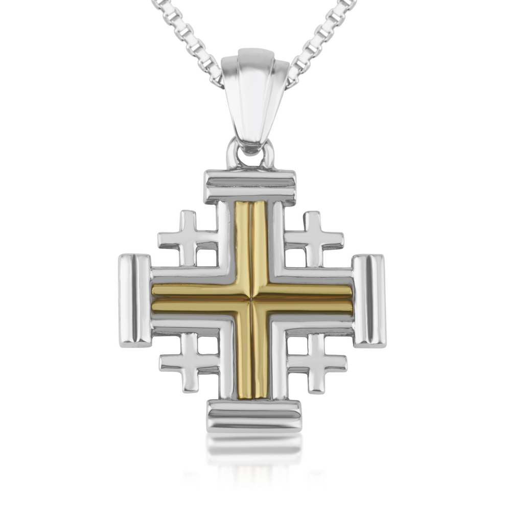 Fully polished 925 sterling silver Jerusalem Cross pendant by Marina Jewelry