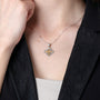 Two-Tone Jerusalem Cross Pendant Necklace, Grooved Center, 925 Sterling Silver – shown worn, close-up