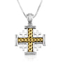 Twisted gold-plated Jerusalem Cross pendant with oxidized shading in 925 sterling silver by Marina Jewelry