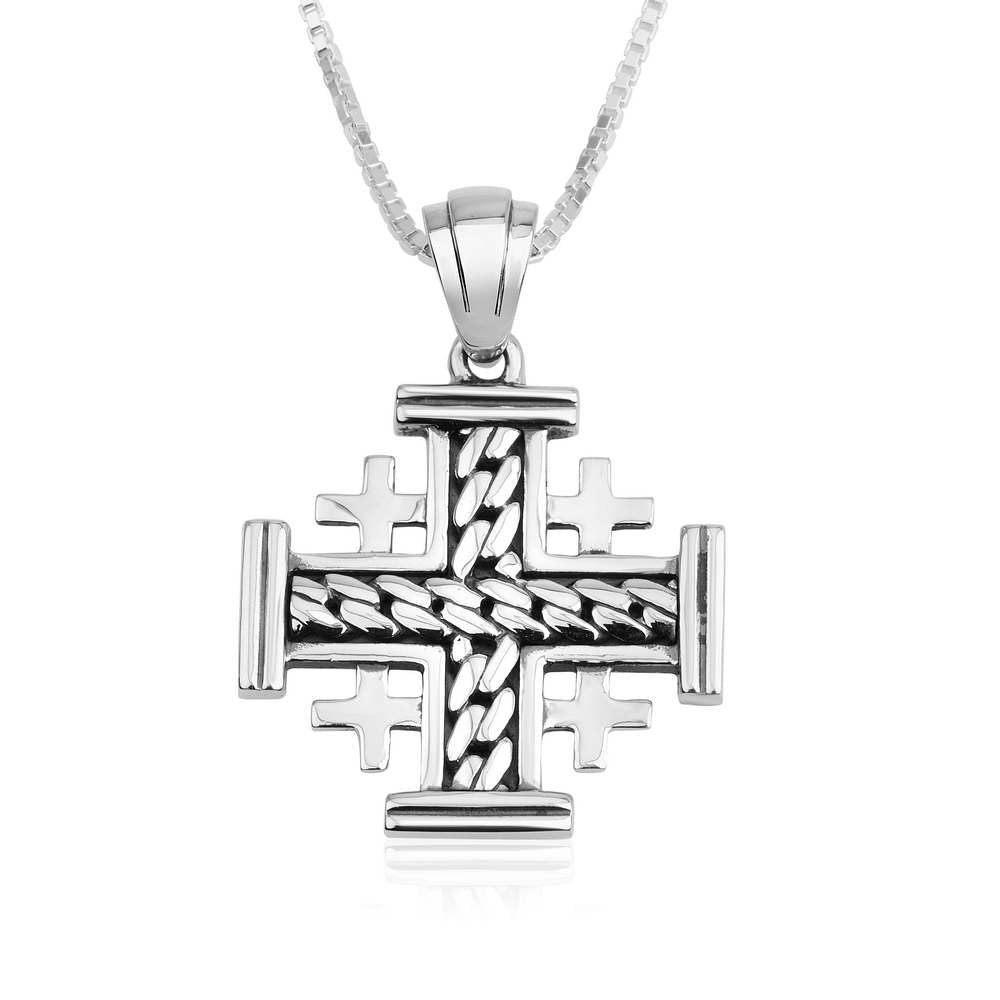 Woven Jerusalem cross pendant in 925 sterling silver by Marina Jewelry