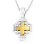 Jerusalem Cross pendant with cutout corner crosses and gold-plated center in 925 sterling silver by Marina Jewelry