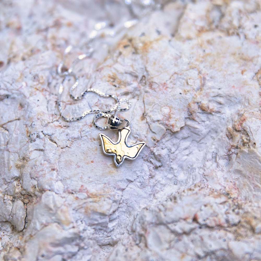 Dove Pendant Necklace in 925 Sterling Silver, Gold-Plated – flat lay