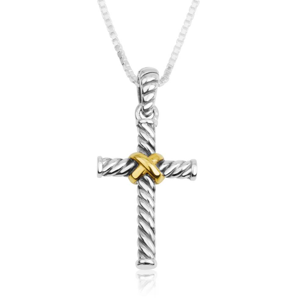 Gold-plated budded crucifix pendant necklace in 925 sterling silver by Marina Jewelry