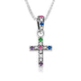 Multi-color gemstone cross pendant in 925 sterling silver by Marina Jewelry