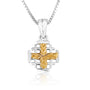 Sunburst-engraved gold-plated Jerusalem Cross pendant in 925 sterling silver by Marina Jewelry