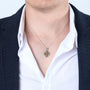 Leaf-Textured Two-Tone Jerusalem Cross Pendant Necklace in 925 Sterling Silver – shown worn, close-up